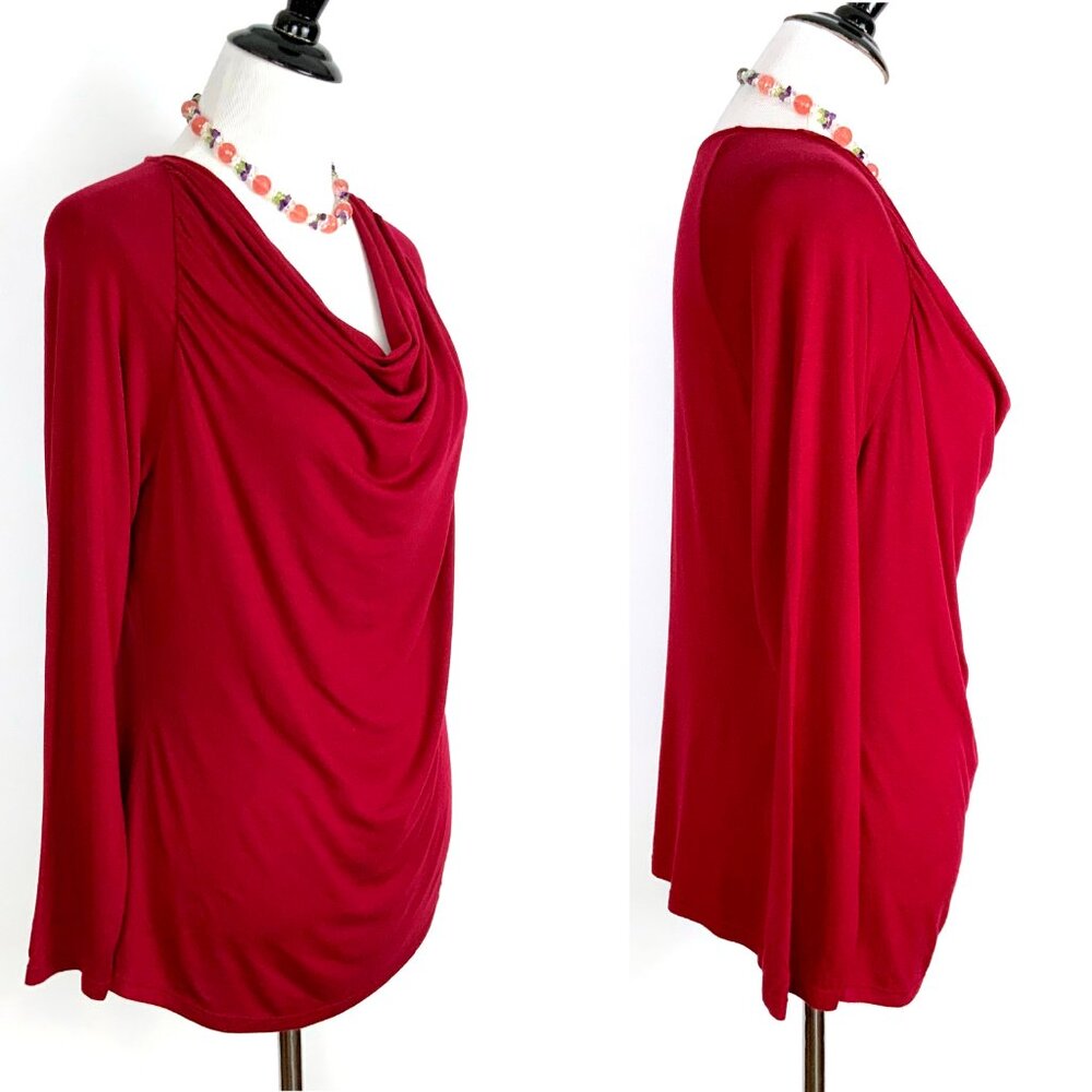 Elie Tahari Cranberry Red Cowl Neck Long Sleeve Top Blouse Career Sz L - Picture 9 of 16